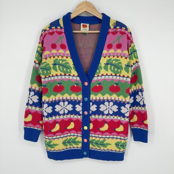 FARM RIO Sweet Orchard Chunky Knit Cardigan Cozy Oversized Fruit Floral Sweater - Picture 5 of 16